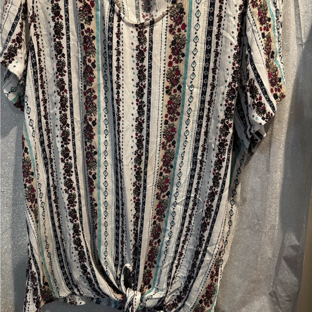 Style & Co. Multicolor Floral Stripe Blouse